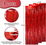Voircoloria 3 Pack 3.3x8.2 Feet Red Foil Fringe Backdrop Curtains,