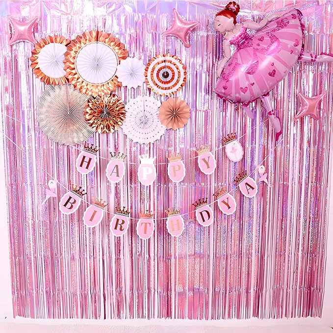 BRAVESHINE 1 Purple 1 Pink Streamers Party Backdrop - 3.2 ft x 8.2 ft