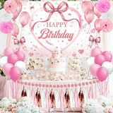 Pink Rose Gold Birthday Decorations for Girls Women Pink Bow Happy