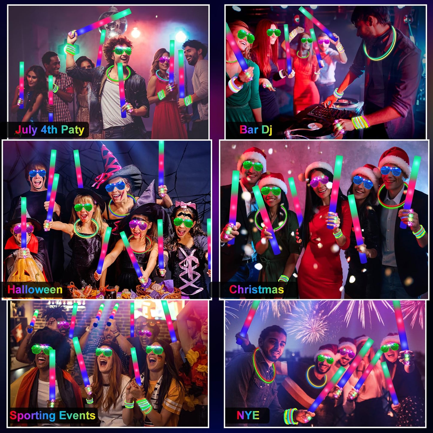 OLUPP 150 PCS Glow in the Dark Party Supplies, 16 Foam Sticks, 16 LED