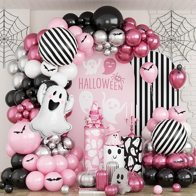 Halloween Balloons Arch Kit Pink and Black Balloons Garland with