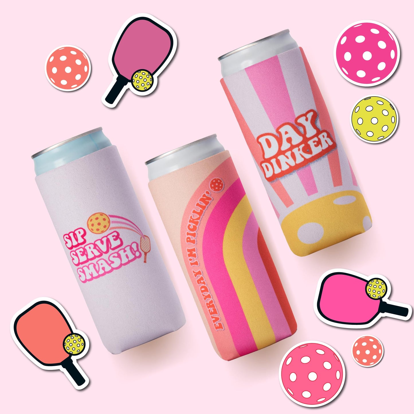 Funny Pickleball Gifts for Women I Pickleball Themed Slim Can Coolers