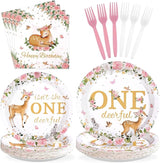96Pcs Pink Deer Girl 1st Birthday Party Supplies Isn't She