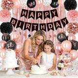 Rose Gold and Black Birthday Decorations for Women Girls, Pearl Rose