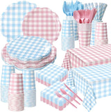 Funnymoom 452 Pcs Gender Reveal Gingham Party Decoration for 50, Pink