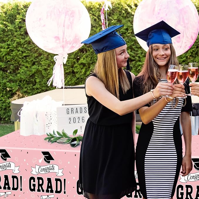 QZYL 2 PCS Graduation Tablecloth, 108" X 54" Pink Graduation
