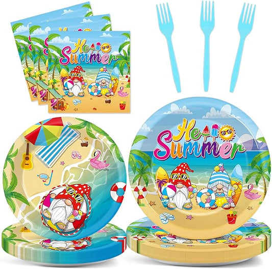 96 Pcs Hello Summer Beach Party Plates Napkins Tableware Set End of