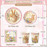 168PCS Happy Easter Party Supplies, Bunny and Eggs Paper Plates