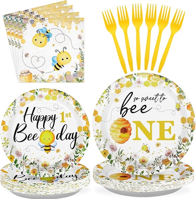 96Pcs Bee 1st Birthday Party Supplies Honey Bee Baby Shower Plates