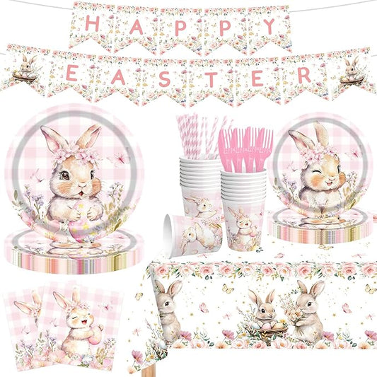 142 Pcs Happy Easter Plates and Napkins Easter Party Decorations