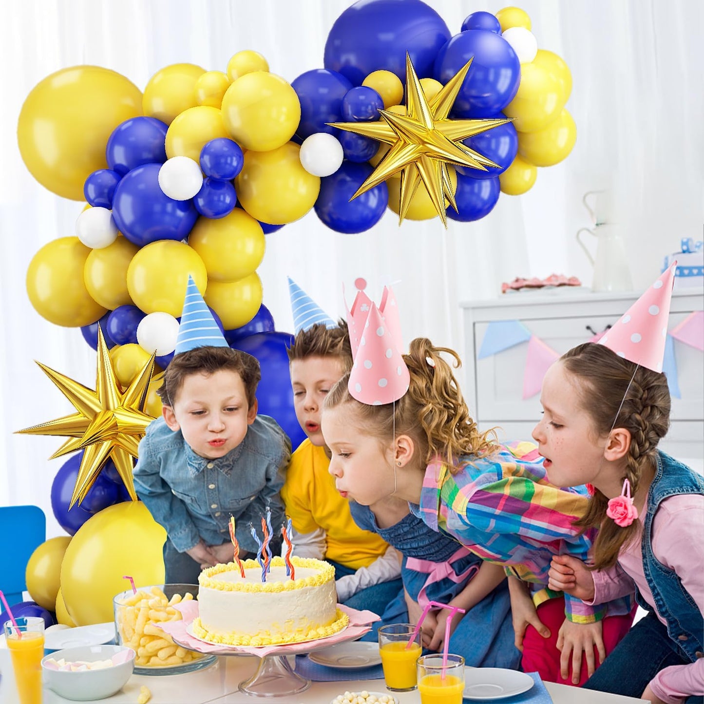 Blue and Yellow Balloon Arch Kit, Royal Blue White Yellow Balloon