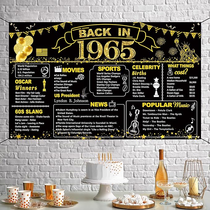 DARUNAXY 61st Birthday Black Gold Party Decoration, Back in 1965