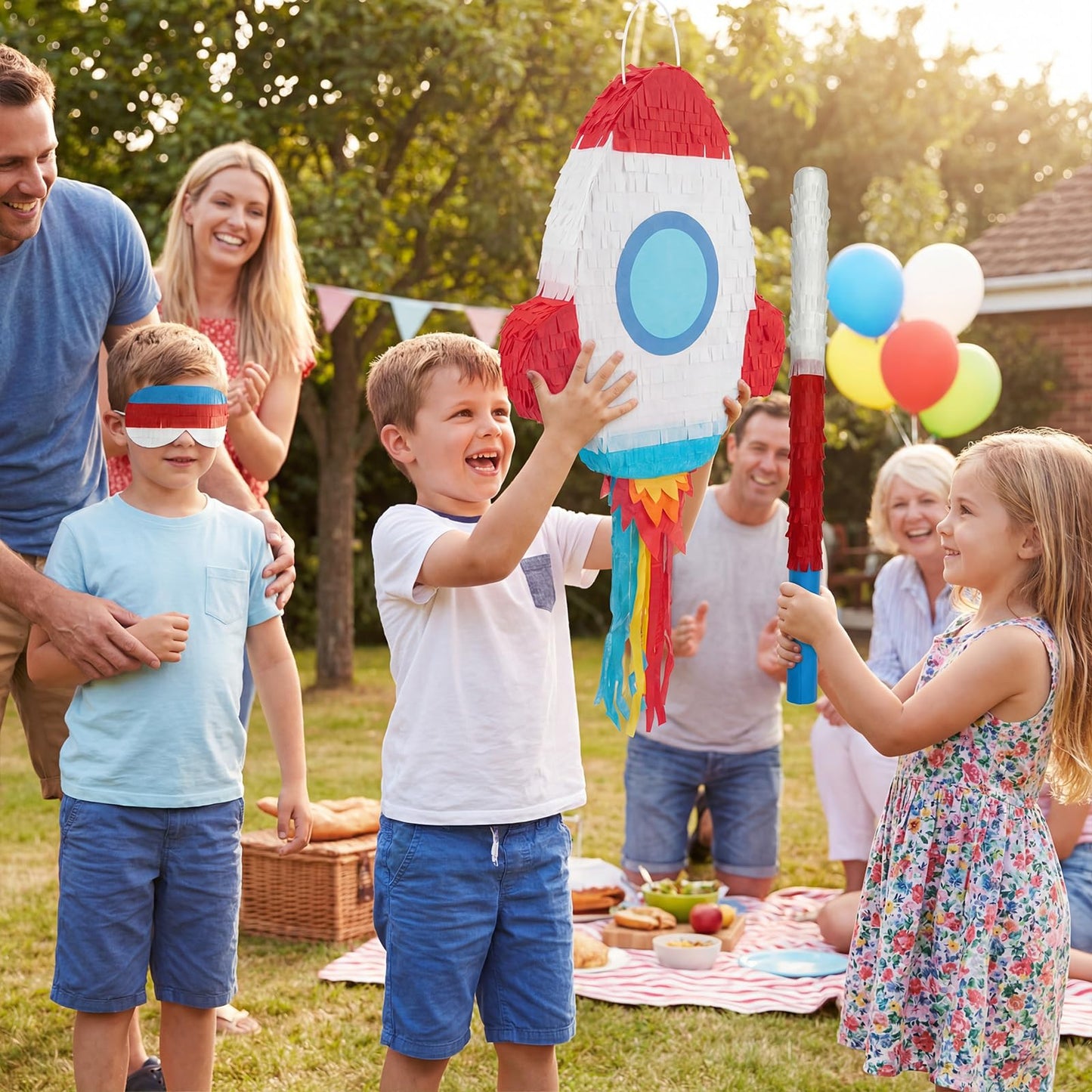 121 Pcs Rocket Piñata Set for Kids Large Space Piñatas Bundle