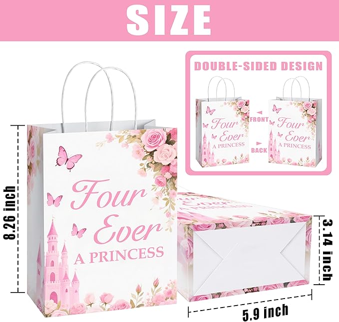 20PCS Four Ever A Princess Goodie Bags Princess Themed 4th Birthday