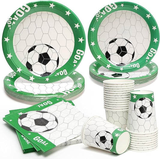 96pcs Soccer Plates Green and White Soccer Party Theme Paper Plates