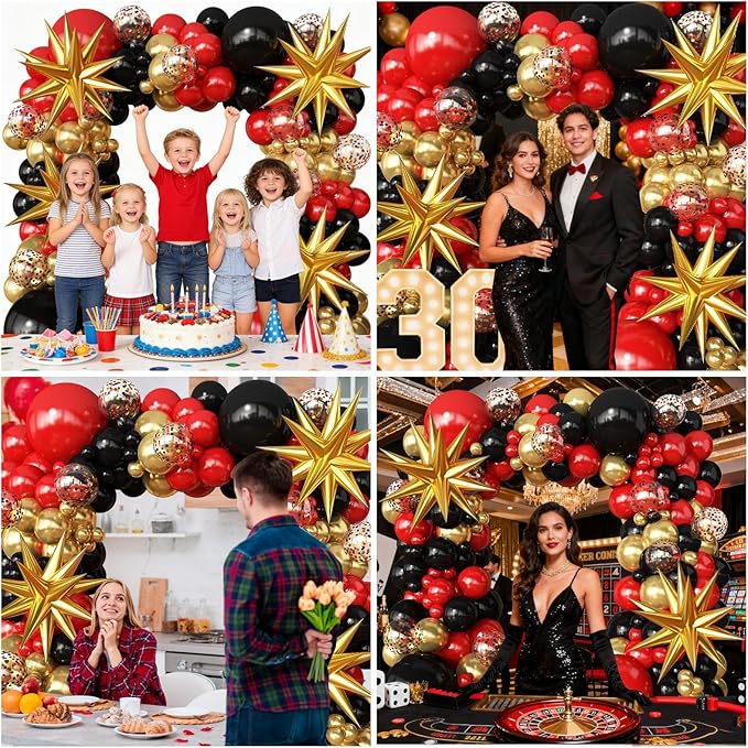 Red Gold Black Balloons Arch Kit Garland for 2026 Graduation
