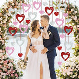 36PCS Valentine's Day Decorations Glitter Heart Hanging Swirls Red