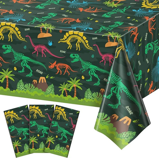 3 Pack Dinosaur Plastic Tablecloth 54 X 108Inch Disposable Dinosaur