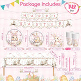 142 Pcs Happy Easter Plates and Napkins Easter Party Decorations