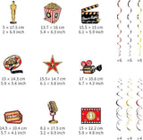 48CT Movie Night Hanging Swirls Decorations Red Gold and Black