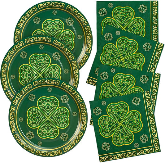48 pcs St Patrick's Day Tableware Sets 9 Inch Shamrock Clover