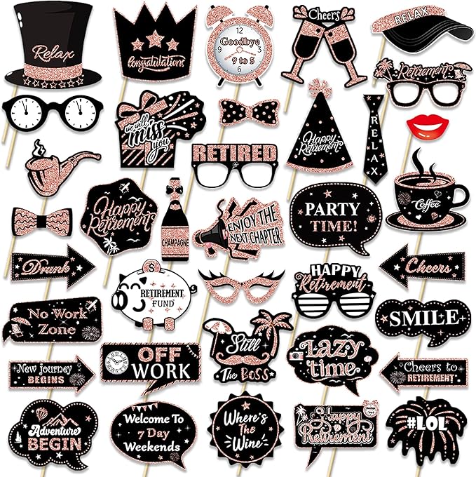 Retirement Party Photo Booth Props Kit - 37pcs Paper Photo Props 1