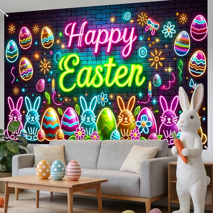 Easter Banner Polyester 43x70.86 Inches Large Easter Banner for Neon