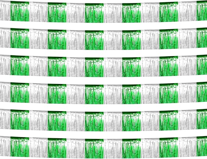 6 Pack 10 Feet Silver Green Foil Fringe Garland Metallic Tinsel