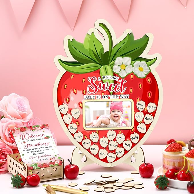 63 Pcs Strawberry Baby Shower Guest Book Alternatives Set Baby