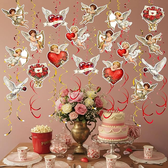 Valentine's Cupid Party Streamers 48 PCS Romantic Hanging Swirl