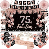 75th Birthday Decorations for Women 33pcs 75th Crown and Sash Black