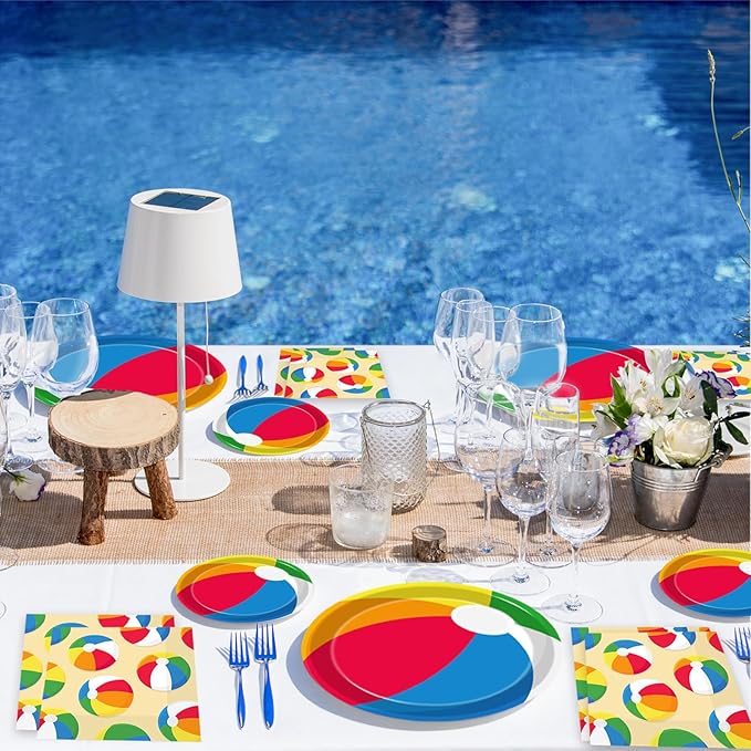 96 Pcs Summer Pool Beach Party Paper Plates Napkins Beach Pool Ball
