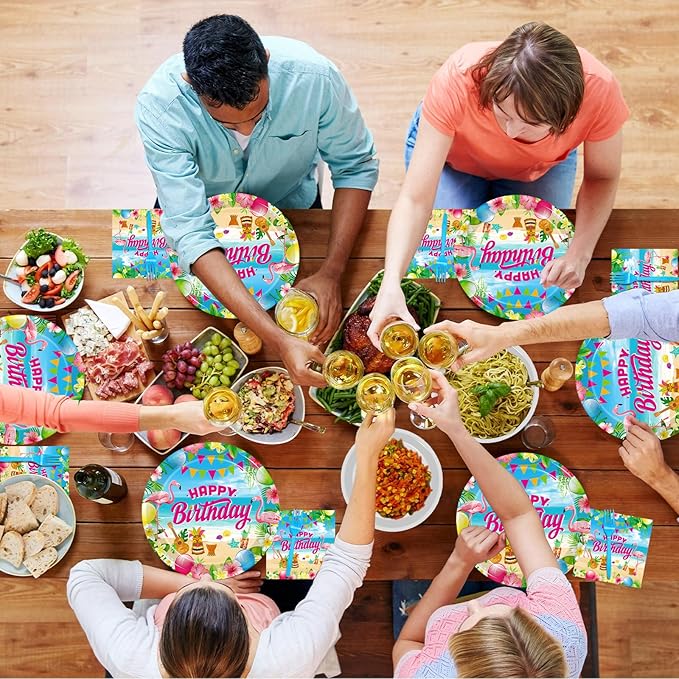 200Pcs Hawaiian Aloha Party Tableware Set Luau Tropical Birthday