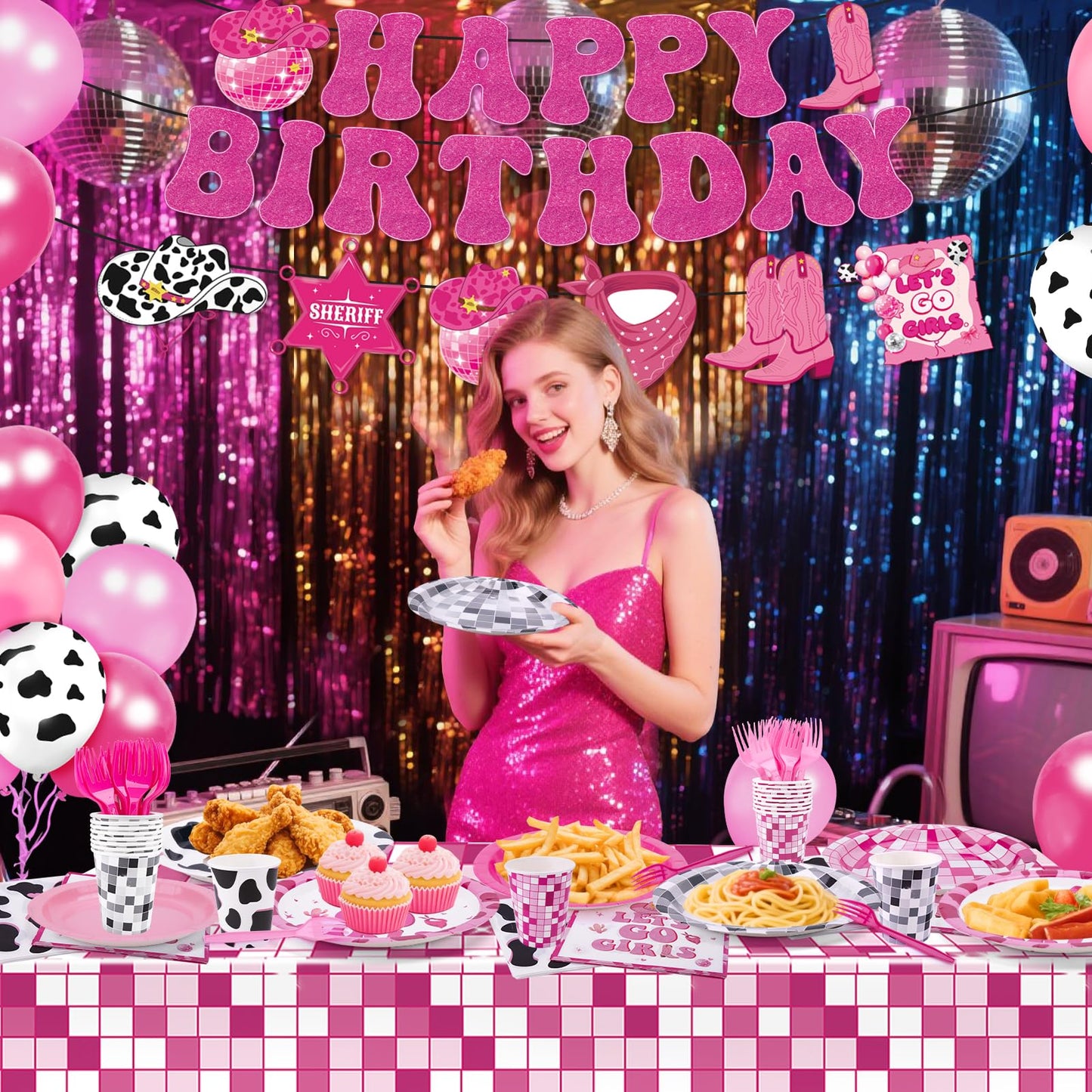 147pcs Cowgirl Birthday Party Decorations, Disco Cowgirl Party