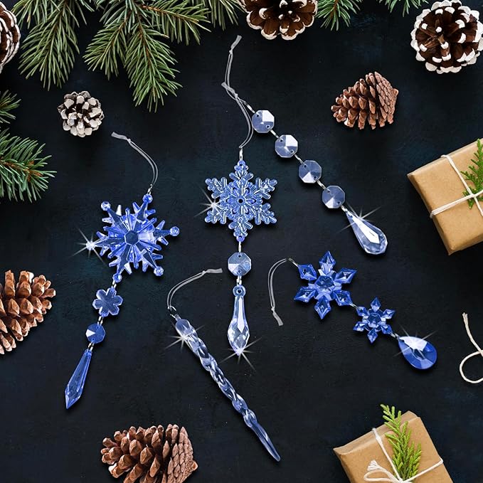 18pcs Crystal Christmas Ornaments for Christmas Tree Decorations-Dark