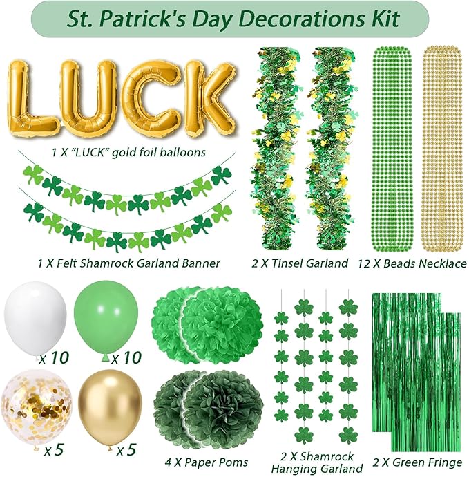 76 Piece St Patricks Day Decorations Kit Party Favors Include Foil