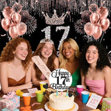 17th Birthday Decorations for Teen Girls Black Rose Gold Party Kit