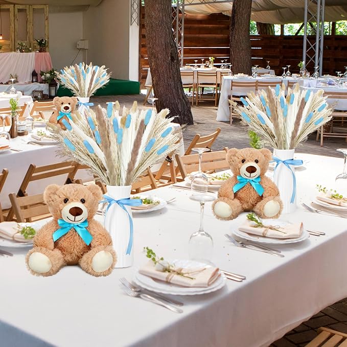 6 Sets 123 Pcs Bear Baby Shower Table Centerpieces Dried Pampas Decor