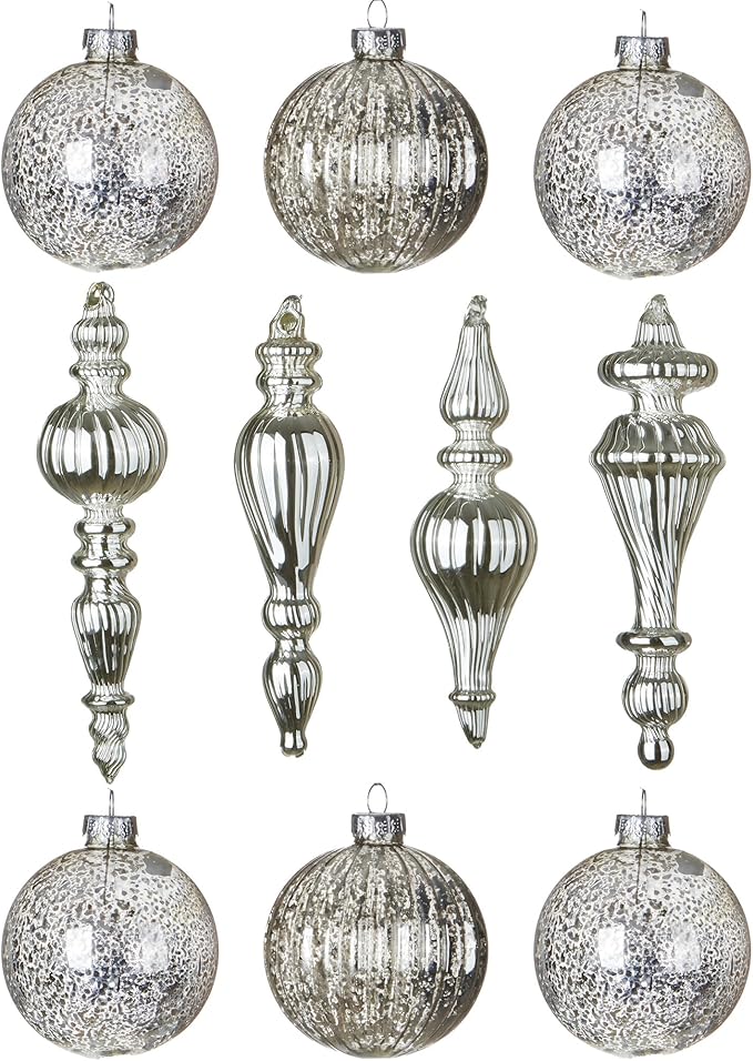 Mercury Glass Christmas Ornaments Silver Hanging Balls with Different