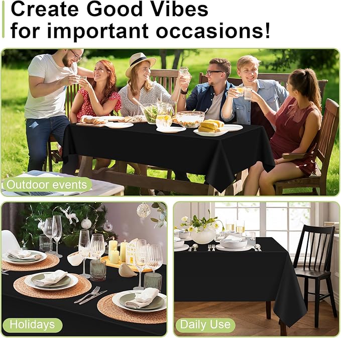QIKSION Black Plastic Table Cloth Disposable 12 Pack, 54 x 108 Inch