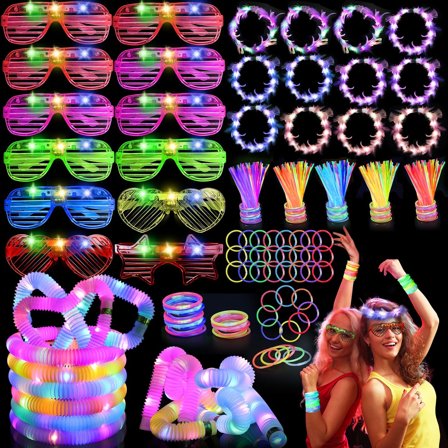 156 PCS Glow in the Dark Valentines Day Party Supplies, 12 Light Up