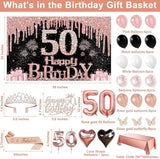50th Birthday Decorations for Women 49pcs Black Rose Gold Black