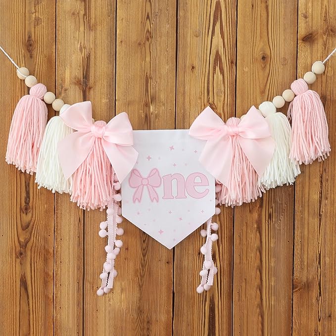 Handmade Pink Bow High Chair Banner 1st Birthday Party Decoration