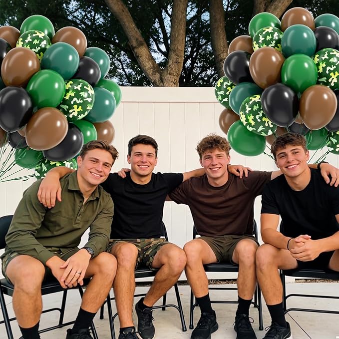60pcs 12inch Camo Balloons, Green and Brown balloons with Dark Green