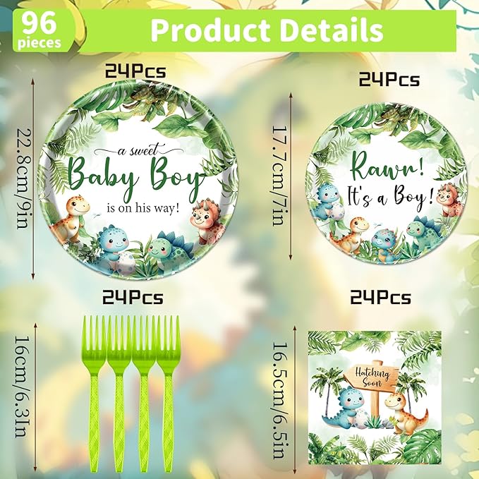 Dinosaur Baby Shower Decorations for Boys 96PCS Rawr Its a Boy Party