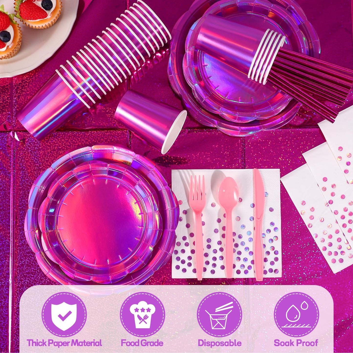 NatNarr 200 Pcs Pink Plates and Napkins Party Supplies, 25 Guest