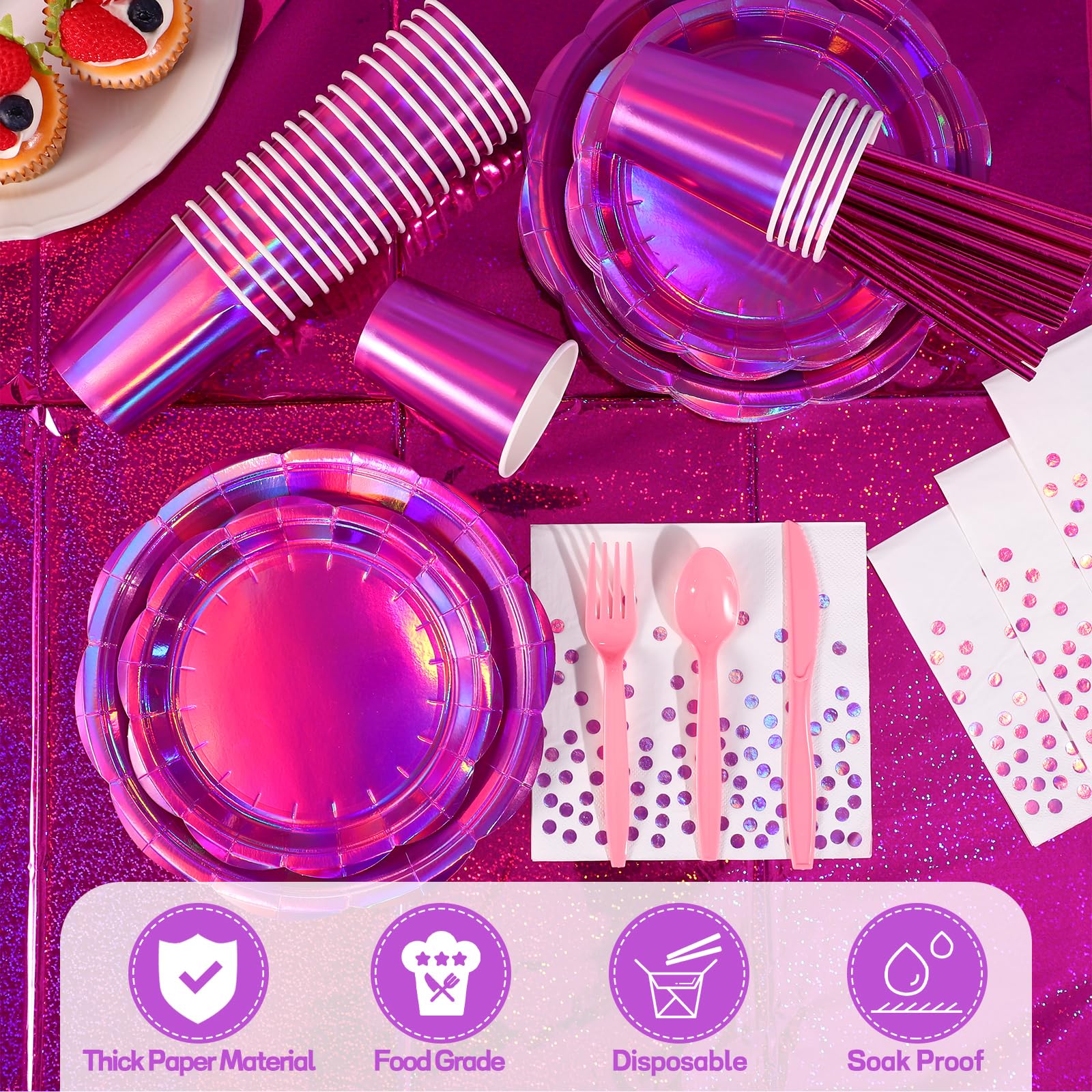 NatNarr 200 Pcs Pink Plates and Napkins Party Supplies, 25 Guest