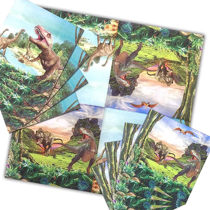 100pcs Dinosaur Napkins 13x13 Inches Disposable Dino Party