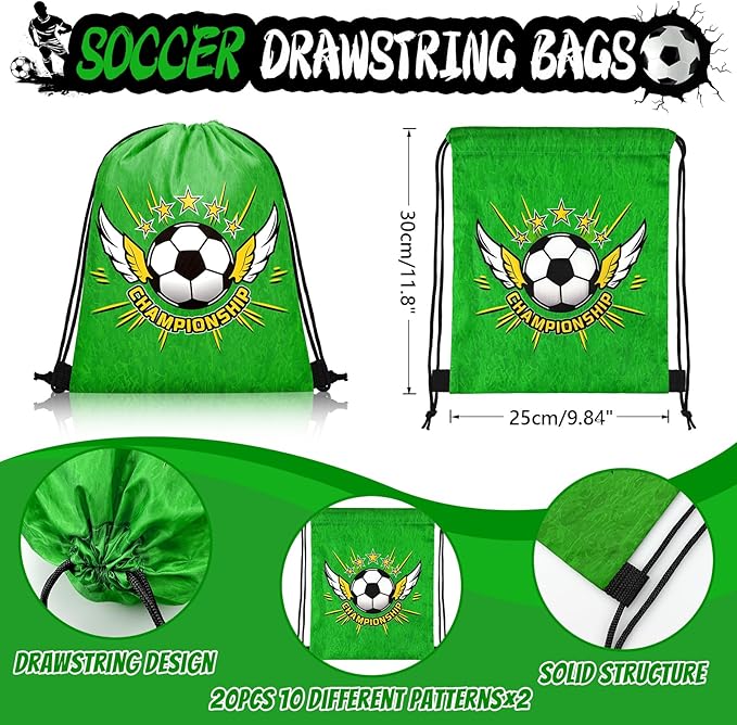 110 Pcs Soccer Party Favors Drawstring Bags with Keychains Silicone