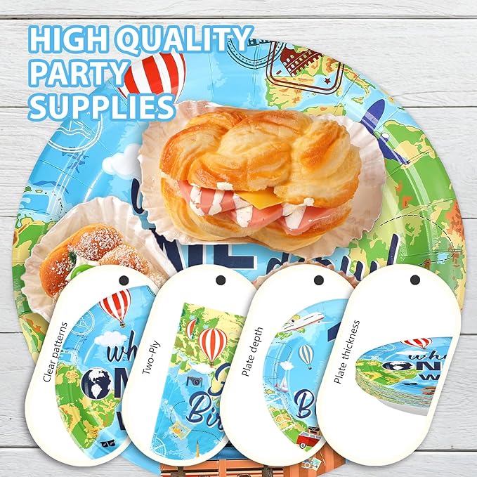 96Pcs Travel Theme 1st Birthday Party Supplies Adventure Awaits